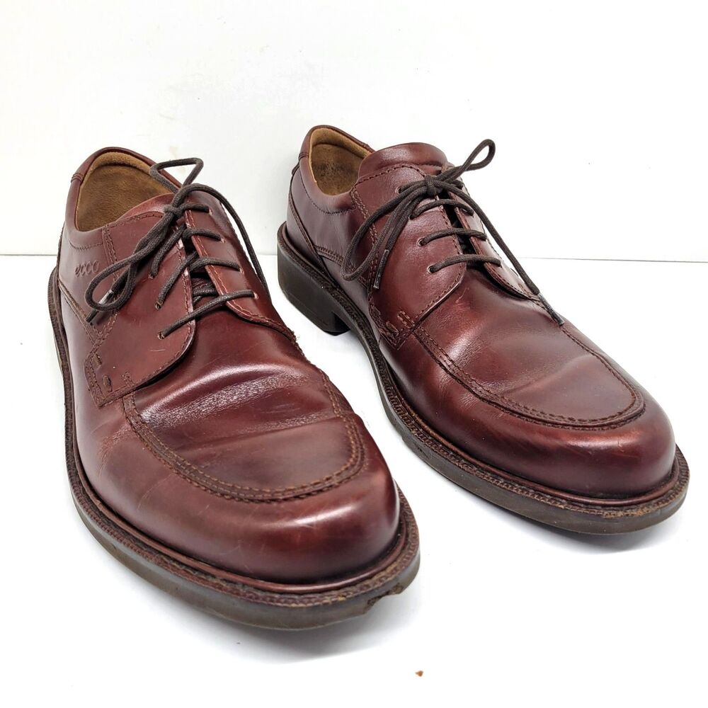 ECCO Mens Brown Leather Moc Toe Rubber Sole Comfort Derbys Size US 11 EUR 45